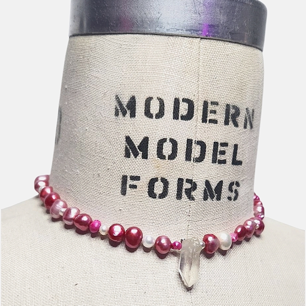 One of a kind Pink Pearl Choker Necklace - Handmade